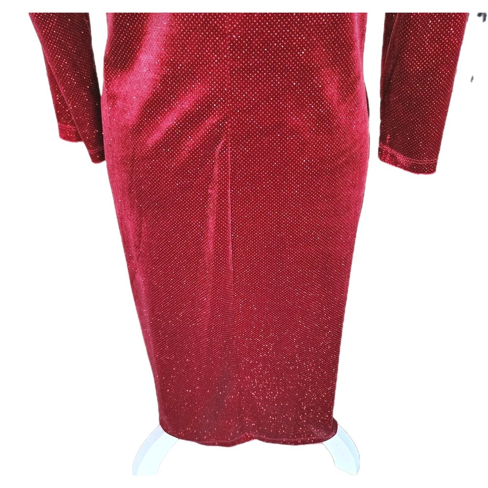 ANNE KLEIN Red Dress Womens 12 Sparkle Faux Wrap Rhinestone Buckle Cocktail Xmas - Picture 8 of 15